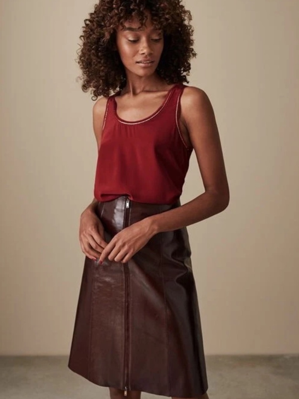 Reiss Marton red silk gold trim top
